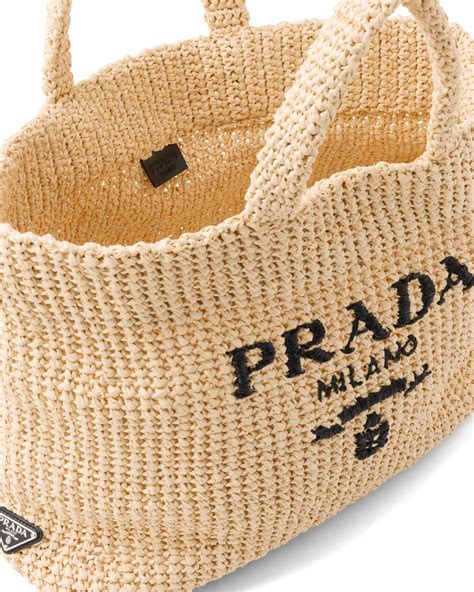 prada tan raffia tote bag|Prada nylon zip tote.